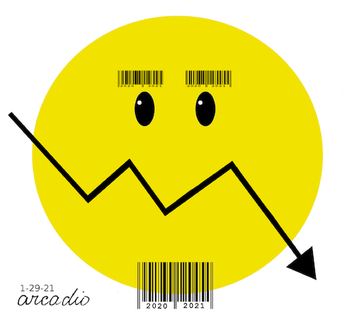 Cartoon: Pandemic and economy. (medium) by Cartoonarcadio tagged pandemic,economy,happiness