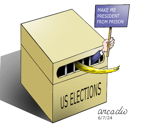 Cartoon: President from prison. (medium) by Cartoonarcadio tagged usa,trump,republicans,democracy