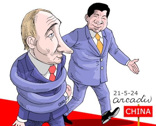 Cartoon: Putin indebts Russia to China. (medium) by Cartoonarcadio tagged putin,china,russia,xi,jinping