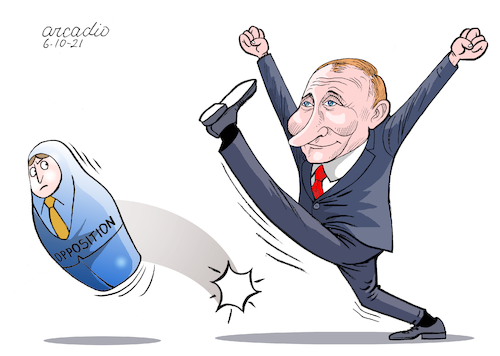 Cartoon: Putin without opponents. (medium) by Cartoonarcadio tagged putin,russia,navalny,democracy,opposition,dictatorship