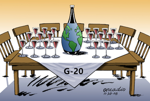 Cartoon: Reflections after G20 Summit. (medium) by Cartoonarcadio tagged g20,argentina,money,economy