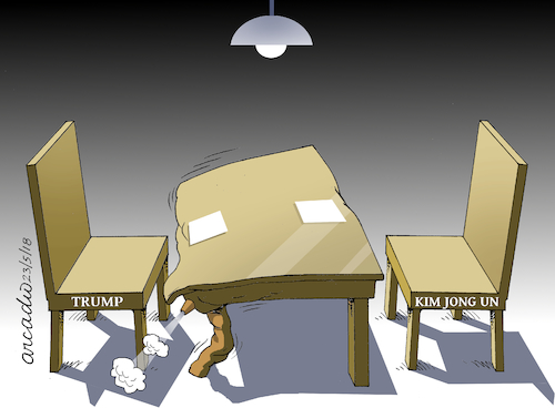 Cartoon: Summit is deflating. (medium) by Cartoonarcadio tagged peace,trump,kim,north,korea,asia,nuclear,issues