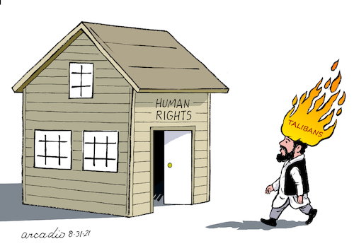 Cartoon: Talibans and Human Rights. (medium) by Cartoonarcadio tagged afghanistan,asia,conflict,human,rights,talibans,women,children