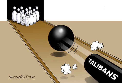 Cartoon: Talibans scare Human Rights. (medium) by Cartoonarcadio tagged talibans,human,rights,afghanistan,asia