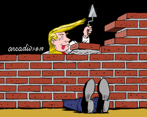 Cartoon: That foolish wall (medium) by Cartoonarcadio tagged trump,economy,immigrants,wall