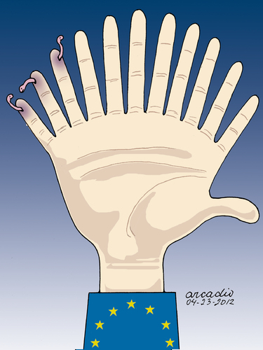 Cartoon: The crisis in the Eurozone. (medium) by Cartoonarcadio tagged euro,money,crisis,finances,budget,deficit,the