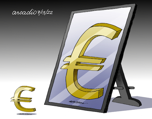 Cartoon: The Euro deflated. (medium) by Cartoonarcadio tagged euro,europe,currency,economy,finance