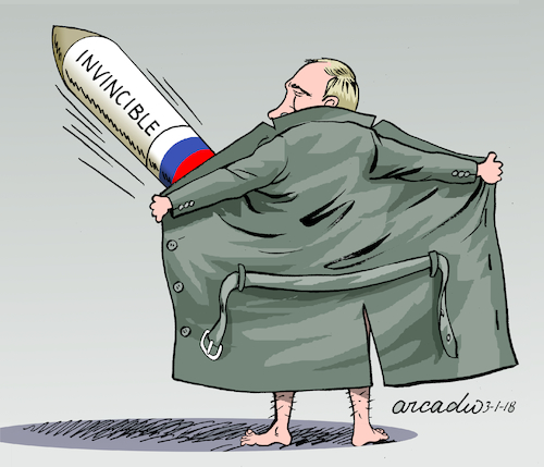 Cartoon: The invincible Putin. (medium) by Cartoonarcadio tagged weapons,wars,russia,asia,europe,putin,military,arms,race