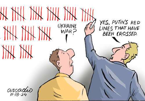 Cartoon: The red lines of the war. (medium) by Cartoonarcadio tagged putin,war,red,lines,europe,nato,the