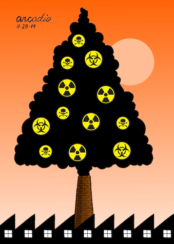 Cartoon: The sad Christmas tree. (medium) by Cartoonarcadio tagged pollution,globar,warming,planet,earth