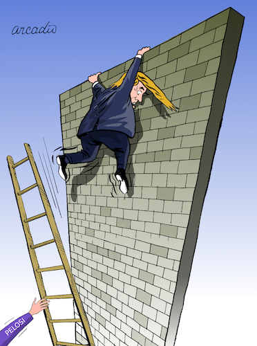Cartoon: The wall is Pelosi. (medium) by Cartoonarcadio tagged trump,washington,casa,blanca,us,president
