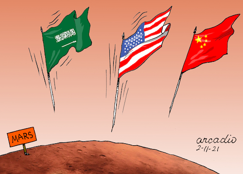 Cartoon: To the conquest of Mars. (medium) by Cartoonarcadio tagged china,saudi,arabia,usa,conquest,space