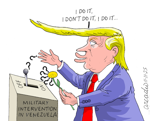 Cartoon: Trump about to intervene in Vene (medium) by Cartoonarcadio tagged war,venezuela,maduro,trump