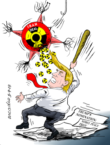 Cartoon: Trump against Iran Deal. (medium) by Cartoonarcadio tagged trump,iran,nuclear,deal