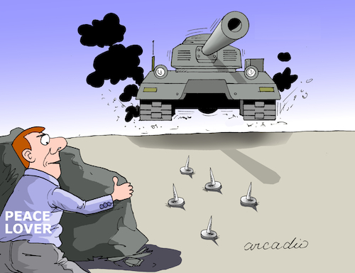 Cartoon: Trying to stop the war. (medium) by Cartoonarcadio tagged wars,weapons,peace,dialogue