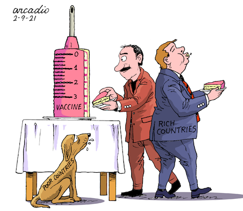 Cartoon: Vaccine segregation. (medium) by Cartoonarcadio tagged vaccine,countries,world,pandemic,health