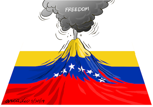 Cartoon: Venezuela erupt for its freedom. (medium) by Cartoonarcadio tagged venezuela,maduro,freedom,democracy