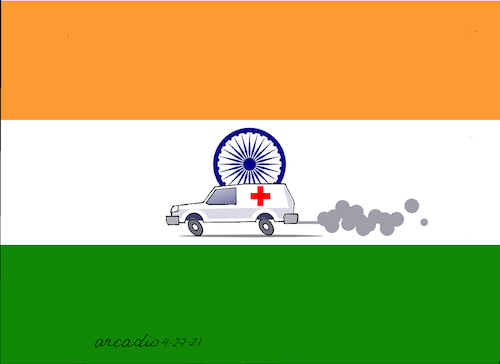 Cartoon: World helps India. (medium) by Cartoonarcadio tagged india,covid,19,coronavirus,world,emergency