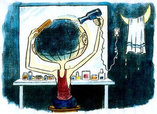 Cartoon: Hot weather causes (medium) by Lv Guo-hong tagged earth,bathe,hairdryer,hot