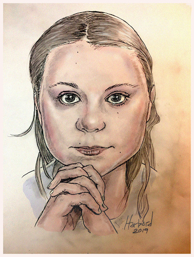 Cartoon: Greta Thunberg (medium) by Harbord tagged greta,thunberg,global,warming,activist