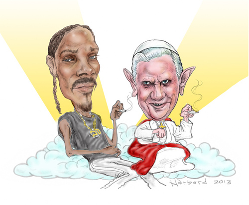 Cartoon: Holy Smokers! (medium) by Harbord tagged snoop,dogg,pope,benedict,smoking