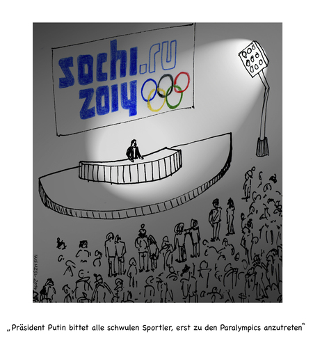 Cartoon: Morgen in Sotschi (medium) by Ulli Wenzel tagged putin,homophobie,paralympics,olympische,spiele,olympia,sochi,sotschi,eröffnung