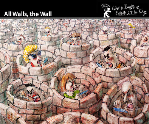 Cartoon: All Walls The Wall (medium) by PETRE tagged socialnets,facebook,tweeter,communication