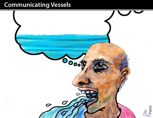 Cartoon: Communicating Vessels (medium) by PETRE tagged media,people,transmission,ideas