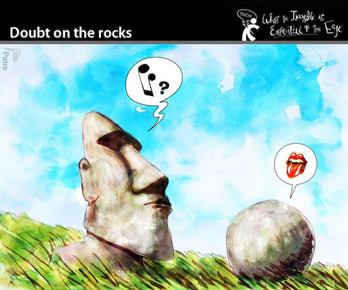 Cartoon: Doubt on the Rocks (medium) by PETRE tagged easterisland,moai,rolling,music