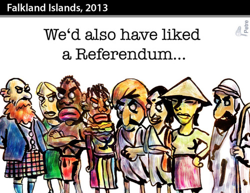 Cartoon: FALKLAND ISLANDS 2013 (medium) by PETRE tagged imperialism,people,colonialism,independence,referendum