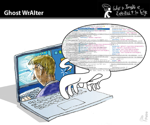 Cartoon: Ghost WrAIter (medium) by PETRE tagged ai,ghostwriter,künstlicheintelligenz,schreiber