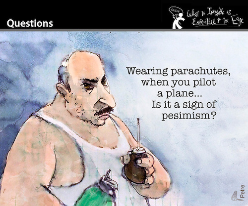 Cartoon: Questions (medium) by PETRE tagged questions,fragen,parachutes,pessimism