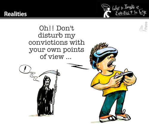 Cartoon: Realities (medium) by PETRE tagged reality,fantasy,death,convictions,comfortzone