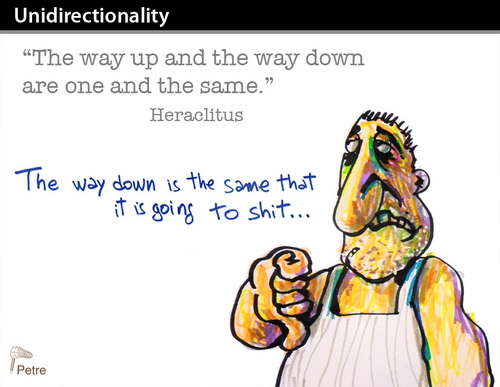 Cartoon: Unidirectionality (medium) by PETRE tagged heraclitus,philosophy,one,way