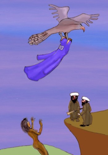 Cartoon: Der Adler nimmt die Burka veg. (medium) by Hezz tagged burka,shame