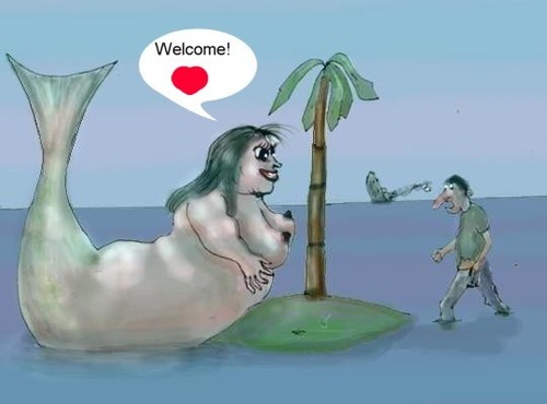 Cartoon: She is there waiting. (medium) by Hezz tagged island,love