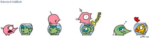 Cartoon: Schwein u. Fisch - the beginning (medium) by Peter Knoblich tagged hilfe,aid,first,freunde,friends,fish,fisch,pig,schwein
