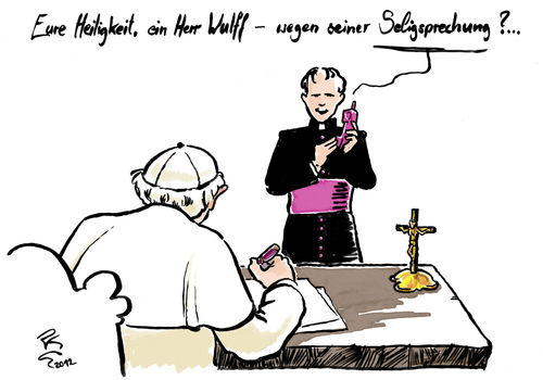 Cartoon: Wulffs Seligsprechung (medium) by Peter Knoblich tagged christian,wulff,affaire,bundespräsident,rücktritt,papst,zapfenstreich,christian wulff,affaire,bundespräsident,rücktritt,papst,zapfenstreich,christian,wulff