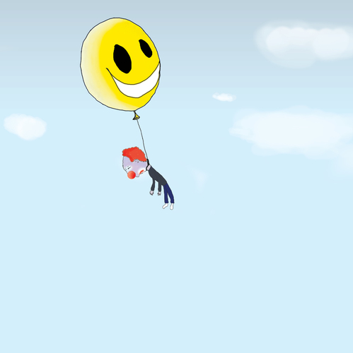 Cartoon: No more funny (medium) by robertb tagged clown,dead,death,black,humour,humor,clouds,balloon,smiley,yellow,flying,happy