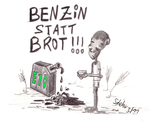 Cartoon: Benzin statt Brot! (medium) by Matthias Stehr tagged e10,biofuels,biokraftstoffe,nahrungsmittelpreise,weizen,getreide,lebensmittelpreise,bioethanol