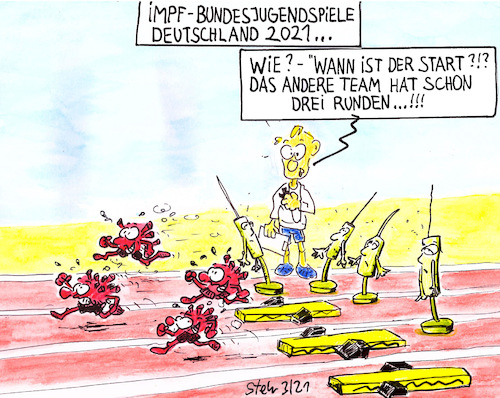 Cartoon: Impf-Bundesjugendspiele 2021 (medium) by Matthias Stehr tagged covid,sars,vakzin,impfung