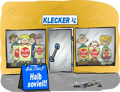 Cartoon: Aktion Halber Preis (medium) by Trumix tagged zeitarbeitsfirma,meniar,schlecker,lohndumping,verdi,leiharbeit