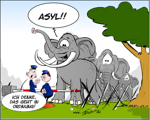 Cartoon: Asyl fuer Elefanten aus Bostwana (medium) by Trumix tagged elefanten,asyl,botswana,brandenburg,elefanten,asyl,botswana,brandenburg