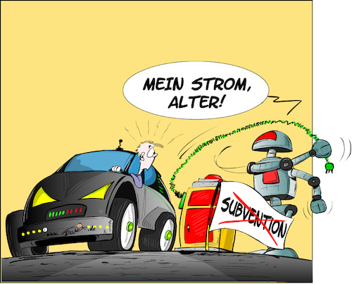 Cartoon: Aus fuer Foerderung fuer EAutos (medium) by Trumix tagged eauto,foerderung,energiewende,haushalt,schuldenbremse,fuer,eauto,foerderung,energiewende,haushalt,schuldenbremse