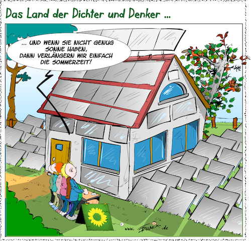 Cartoon: Es gibt immer eine Loesung (medium) by Trumix tagged wintermonaten,sommerzeit,windenergie,solarstrom,solarparks,energiewende,gruene,logik,umbau,wind,sonne,wintermonaten,sommerzeit,windenergie,solarstrom,solarparks,energiewende,gruene,logik,umbau,wind,sonne