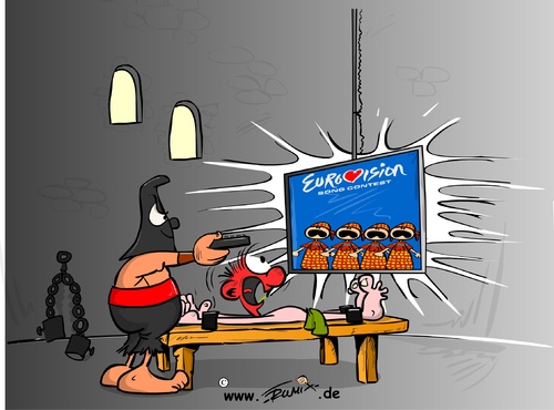 Cartoon: ESC Eurovision Song Contest (medium) by Trumix tagged esc,eurovision,song,contest,aserbaidschan,opposition,druck,folter,trummix