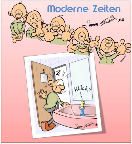 Cartoon: Moderne Zeiten (medium) by Trumix tagged trummix,berührungsfrei,sensor,toillette,waschen,hygiene,wc