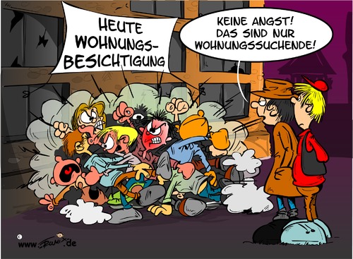 Cartoon: Neulich bei der Wohnungssuche (medium) by Trumix tagged wohnungsmarkt,trummix,wucher,geld,wohnungsbesichtigung,wohnungssuche,wohnungssuche,wohnungsbesichtigung,geld,wucher,trummix,wohnungsmarkt,keilerei,ärger,schläge,schlägerei