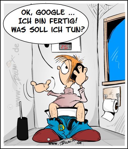 Cartoon: Ok Google (medium) by Trumix tagged google,app,okgoogle,trummix,ok,google,app,trummix,klopapier,toilette,moderne,welt,digital,siri,alexa,natives,generation,dummheit,lebensunfähig,klo,badezimmer,jugend