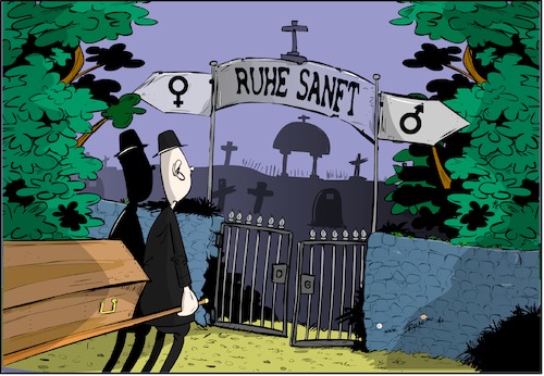 Cartoon: Ruhe sanft ... (medium) by Trumix tagged friedhof,geschlechtertrennung,gender,mainstreaming,ruhestätte,friedhof,geschlechtertrennung,gender,mainstreaming,ruhestätte